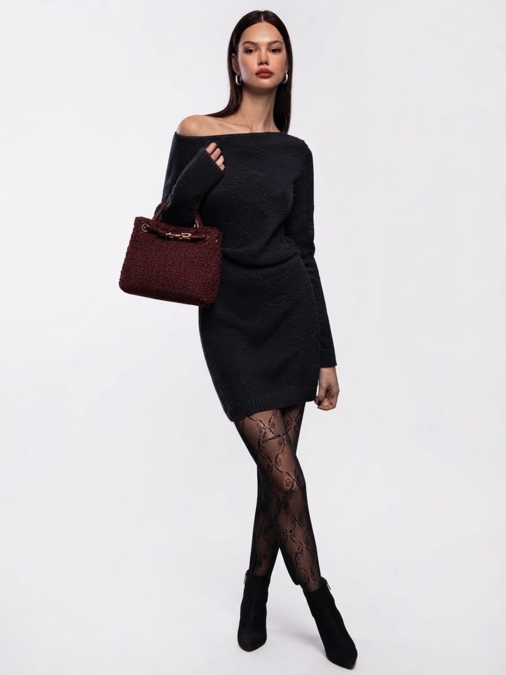 Commense/Size Large 
Off-Shoulder Black Knit Women's Sweater Dress